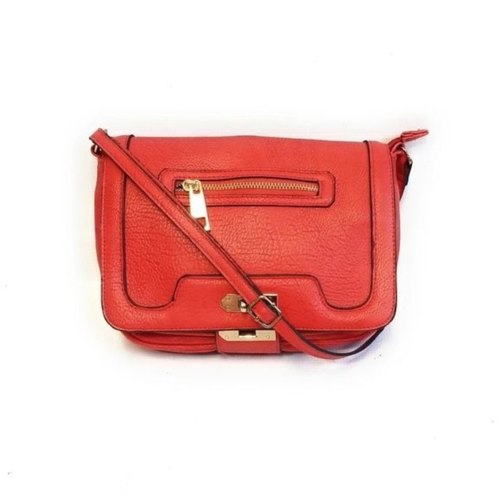 ASOS Red Orange Crossbody Flap Bag Gold Hardware